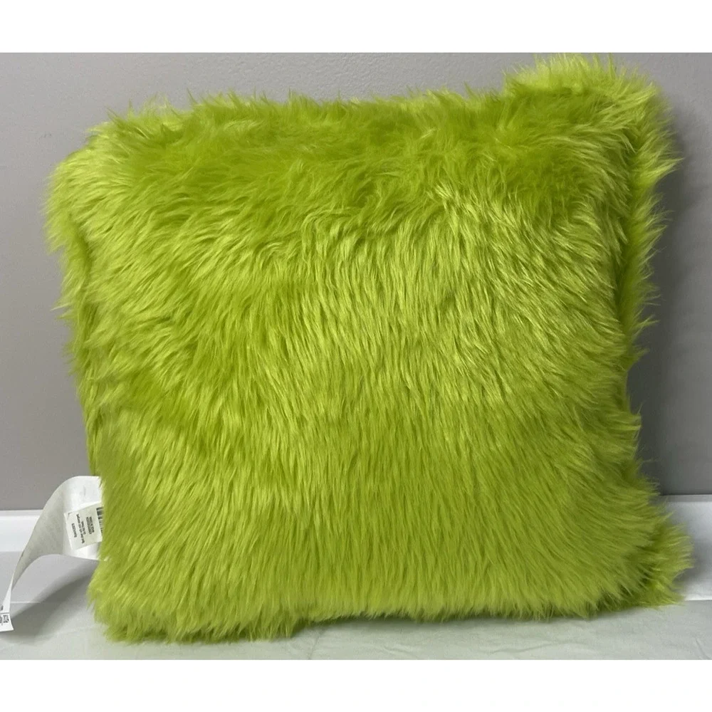 Dr. Seuss The Grinch 16x16 Green Faux Fur Christmas Throw Pillow Ruz 2024